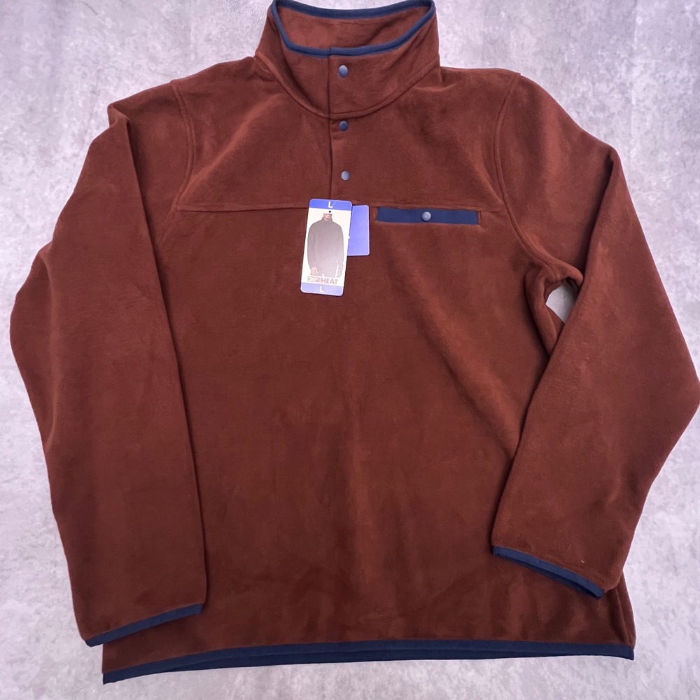 32 Degrees Heat Pullover Mens L Brown NEW Snap Mock Neck Fleece T2211662